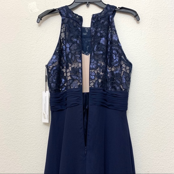 Calvin Klein Blue Halter Neck Beaded Bodice Gown Size 6 - Picture 11 of 13